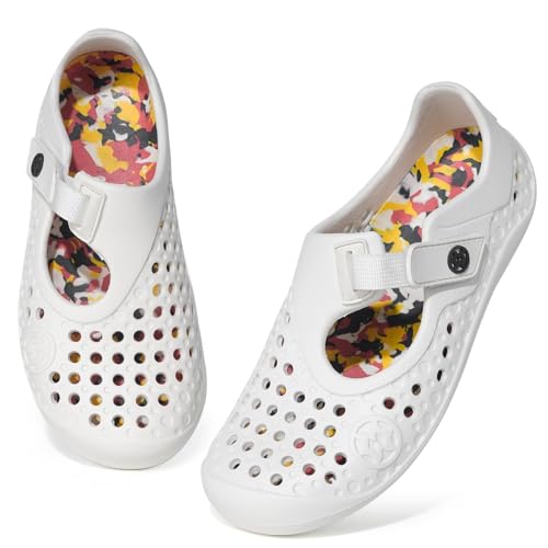 Sisttke Kinder Sandalen Wasserschuhe Jungen Mädchen Barfußschuhe Badeschuhe Strandschuhe Rutschfest Sommer Hausschuhe,Weiß,34 EU von Sisttke