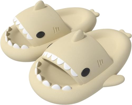 Sisttke Shark Slides Herren Damen Hai Hausschuhe Badeschuhe Cloud Badelatschen Sommer rutschfeste Pantoletten Badeschlappen Home Slippers,Beige-B,42/43 EU von Sisttke