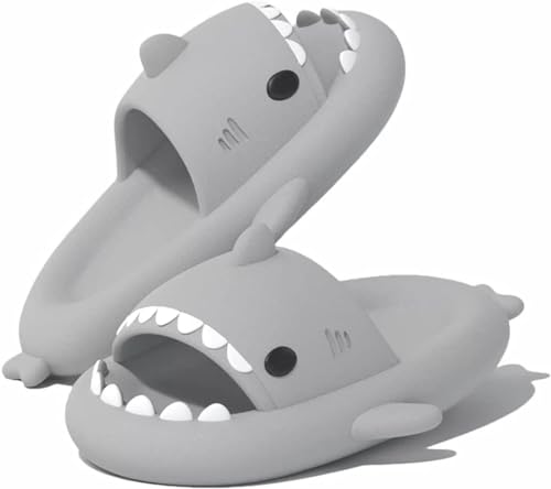 Sisttke Shark Slides Herren Damen Hai Hausschuhe Badeschuhe Cloud Badelatschen Sommer rutschfeste Pantoletten Badeschlappen Home Slippers,L-Grau-B,38/39 EU von Sisttke