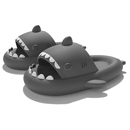 Sisttke Shark Slippers Kinder Hausschuhe Sommer Slides EVA Pantoletten Badelatschen Strand rutschfest Baden Dusch und Badeschuhe für Mädchen Jungen,Dunkel grau,26/27 EU,Etikett 180 von Sisttke