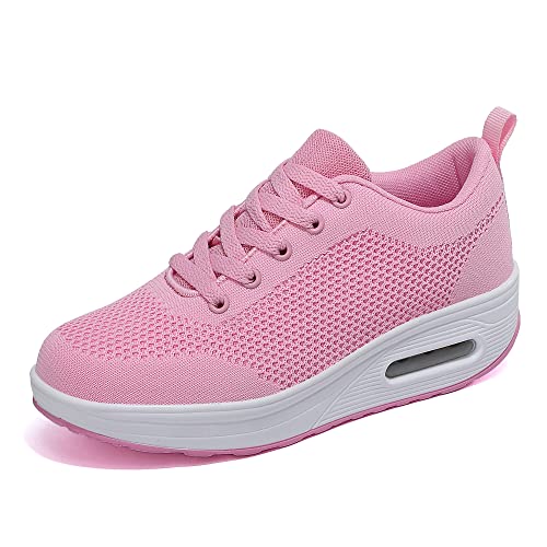 Sisttke Sneaker Damen Outdoor Leicht Atmungsaktive Plateau Turnschuhe Freizeitschuhe Sportschuhe Mesh Laufschuhe Straßenlaufschuhe,Pink-1911,37 EU von Sisttke