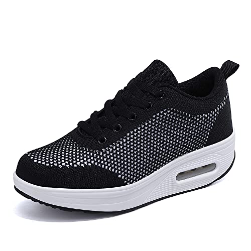 Sisttke Sneaker Damen Outdoor Leicht Atmungsaktive Plateau Turnschuhe Freizeitschuhe Sportschuhe Mesh Laufschuhe Straßenlaufschuhe,Schwarz-1911,42 EU von Sisttke