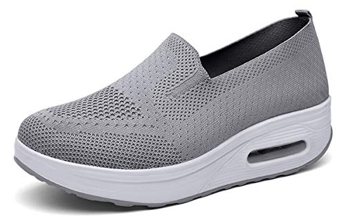 Sisttke Sneakers Damen Slip On Walkingschuhe Leichte Atmungsaktiv Freizeitschuhe Outdoor, Grau, 38 EU von Sisttke