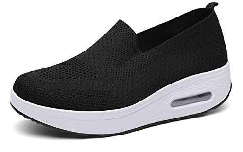 Sisttke Sneakers Damen Slip On Walkingschuhe Leichte Atmungsaktiv Freizeitschuhe Outdoor, Schwarz, 41 EU von Sisttke