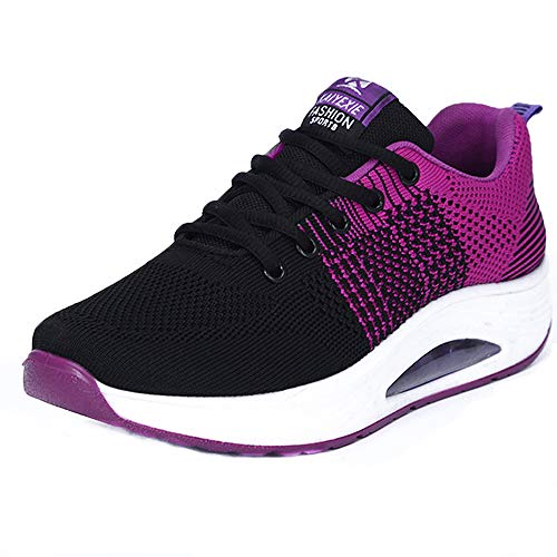 Sisttke Sportschuhe Damen Outdoor Leicht Atmungsaktive Plateau Sneaker Freizeitschuhe Turnschuhe Mesh Laufschuhe Straßenlaufschuhe,Violett Schwarz,36 EU von Sisttke