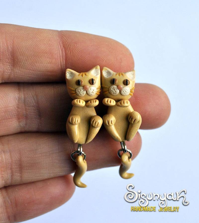 Handgemachte Katze Ohrringe Polymer Clay Kätzchen Schmuck Handgemachte Katze Ohrringe Polymer Clay Kätzchen Schmuck von Sisunyak
