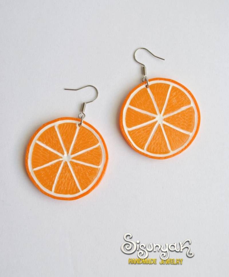 Orangenscheibe Ohrringe Durchscheinend Polymer Clay Obst Schmuck von Sisunyak