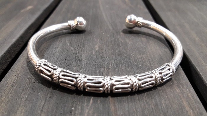 Männer/Frauen 925 Sterling Silber Manschette Armreif Weave Design Offen Armband Einstellbar 7, 0 " von SitaSilver