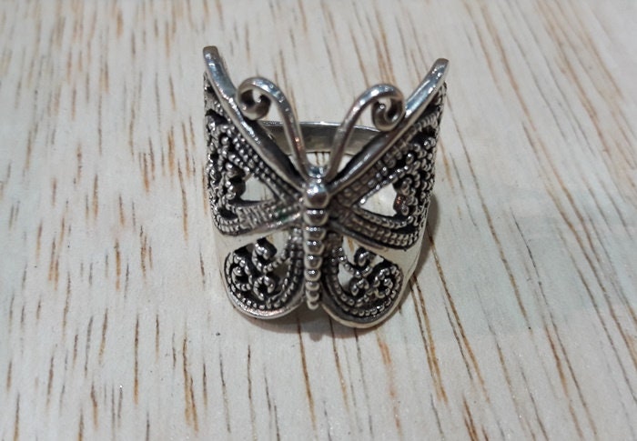 Massiver Echt Sterling Silber Ring Schmetterling Band Unisex Größe 7 von SitaSilver