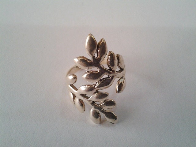 Schimmernde Blätter Belaubt Damen Ring Handarbeit Massiv 925 Sterling Silber Size 10 von SitaSilver