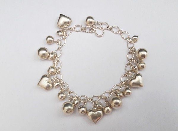 sterling Silber Bettelarmband Herz & Kugelkette, Verstellbar 18, 5 cm von SitaSilver