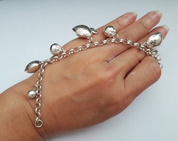 sterling Silber Fisch & Obst Bettelarmband - Verstellbar 18cm von SitaSilver