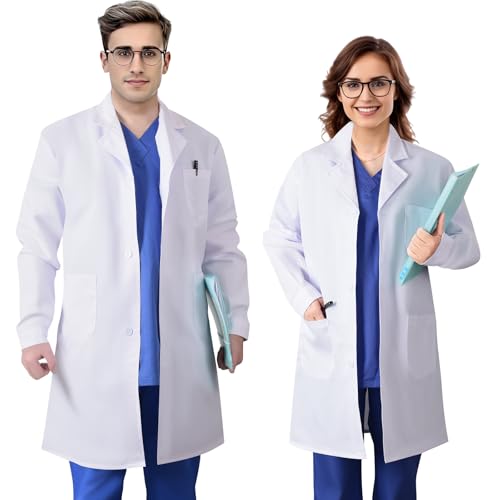 Sithkup Labormantel Chemie Laborkittel Arztkittel Herren Damen Studenten Arbeitsmantel Langarm Baumwolle Arbeitskleidung Kittel Mantel Weiß (M) von Sithkup