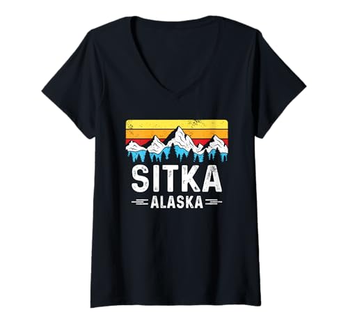 Damen Sitka Alaska Mountain Town Vintage-Sitka AK Souvenir T-Shirt mit V-Ausschnitt von Sitka Alaska Mountain Hometown Sitka AK Souvenir