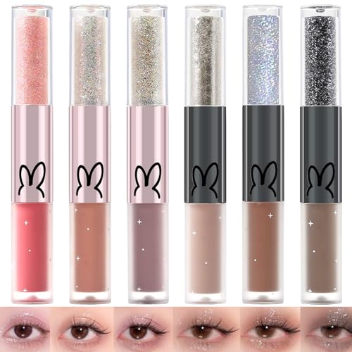 Doppelseitig Matt & Glitzer Flüssiger Lidschatten Set, Lang anhaltender glänzender schimmernder Lidschatten, mischbares funkelndes metallisches Lidschatten Make-up (A+B) von Sitovely