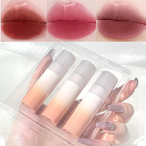 Sitovely 3 Farben Samtig Mousse Lippenstift Lip Mud Set, Matte Samt Lip Gloss Langlebig Wasserdicht Glatt Lip Tint Lip Stains Makeup Set mit Farbverlauf Geschenkbox | Mud Textur (B), 1 Stück (3er Pack) von Sitovely