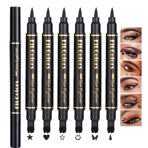 Doppelköpfiges Flüssig Eyeliner Stempel Stift, 6PCS Winged Black Eyeliner Stamp Pencil, Schwarze Eye liner Stifte mit Flügeln für Damen, Lang anhaltendes Tattoo Makeup mit eyeliner Schablonen(B, M) von Sitovely