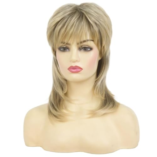 Siudus Blond Vokuhila Perücken für Frauen Mullet Perücken Shaggy Damen 70er 80er Jahre Perücke Layered Natürliche Synthetische Faser Haar Perücke für Cosplay Disco Rocker Verwenden von Siudus