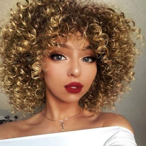 Siudus Blonde Afro Kurze Perücken für Frauen Kinky Lockige 70er 80er Jahre Perücke Synthetische Faser Haar Perücke für Cosplay Rocker Gebrauch von Siudus