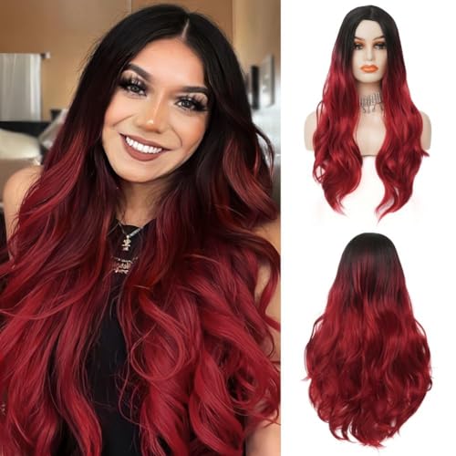 Siudus Damen Rot Lange Lockige Wellige Perücken Natürliche Ombre Schwarz bis Rot Mittelteil Haarperücke für Halloween Cosplay Gebrauch Siudus Damen Rot Lange Lockige Wellige Perücken Natürliche Ombre Schwarz bis Rot Mittelteil Haarperücke für Halloween Cosplay Gebrauch von Siudus