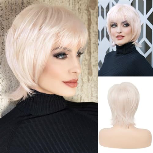 Siudus Blonde Kurze Perücken für Frauen Seitenteil Natürliche geschichtete Haar Perücke Hitzebeständige synthetische Perücke für tägliche Cosplay Kostüm Verwendung (Blonde) von Siudus