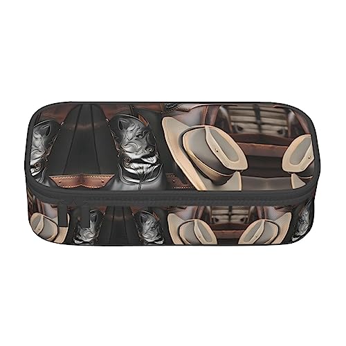 Cowboy Schwarzer Hut Westernstiefel Große Kapazität Bleistift Stift Fall Büro Große Lagerung Hohe Kapazität Tasche Beutel Halter Box Organizer, Stifttasche von Siulas