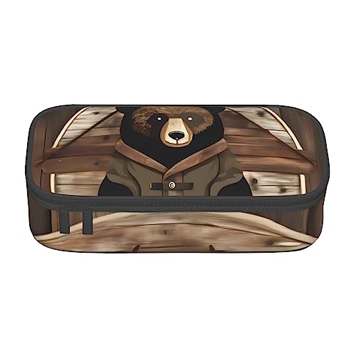 Rustikale Lodge Bear Große Kapazität Bleistift Stift Fall Büro Große Lagerung Hohe Kapazität Tasche Tasche Halter Box Organizer Stiftebeutel von Siulas