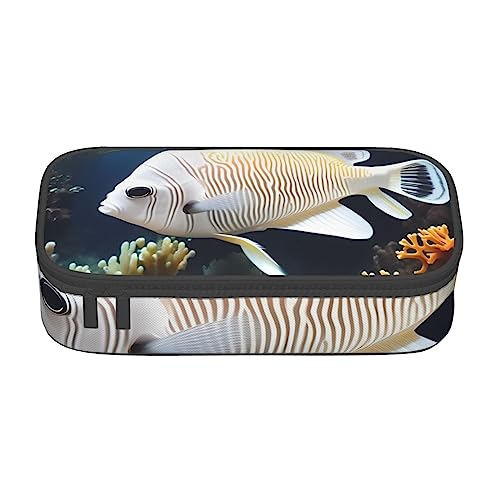 Weiß-goldener Fisch Große Kapazität Bleistift Stift Fall Büro Große Lagerung Hohe Kapazität Tasche Beutel Halter Box Organizer, Stifttasche von Siulas