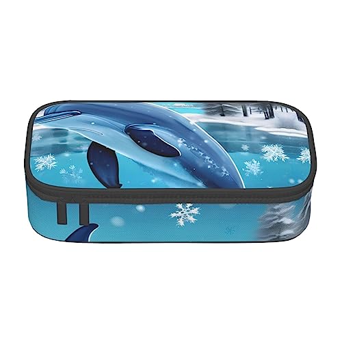 Winter The Dolphin Große Kapazität Bleistift Stift Fall Büro Große Lagerung Hohe Kapazität Tasche Beutel Halter Box Organizer, Stifttasche von Siulas