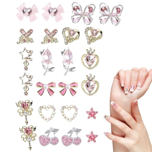 Nageldekoration | 3D Nageldesign Deko für Damen | Blumen Strasssteine Herzen Schmetterlinge Kirschen Zubehör für Frauen Anfänger Nagelkunst Handwerk von Siuwddee