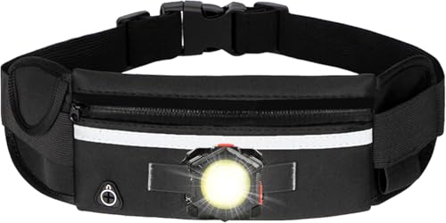 Laufgürteltasche, große Bauchtasche mit 3 Taschen für Männer und Frauen, Gürteltasche mit 1000 Lumen COB-Licht und verstellbarem Gurt zum Wandern, Joggen, Spazierengehen, Schwarz Laufgürteltasche, große Bauchtasche mit 3 Taschen für Männer und Frauen, Gürteltasche mit 1000 Lumen COB-Licht und verstellbarem Gurt zum Wandern, Joggen, Spazierengehen, Schwarz von Siuyiu