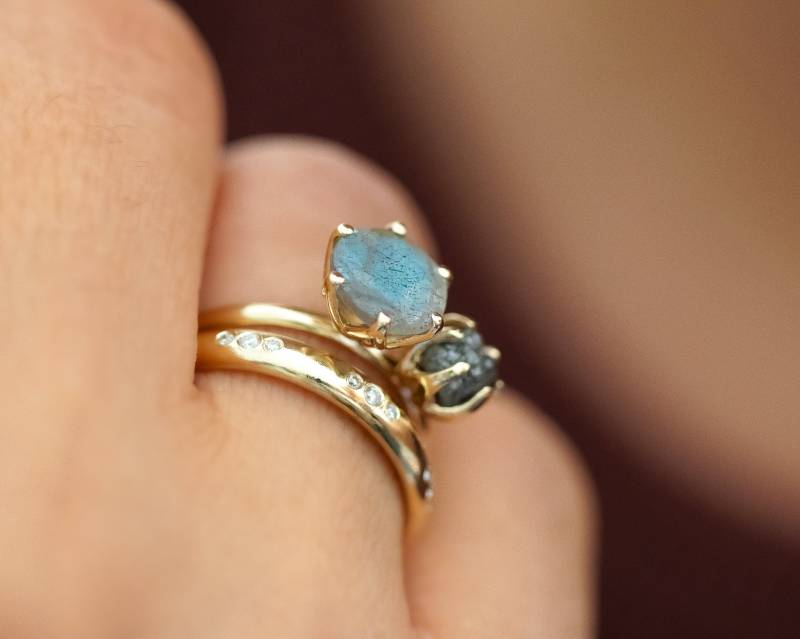 Rohdiamant Ring, Labradorit Und Verlobungsring, Zwei-Stein Moi Et Toi Diamantring Statement Ring von SivanLotan