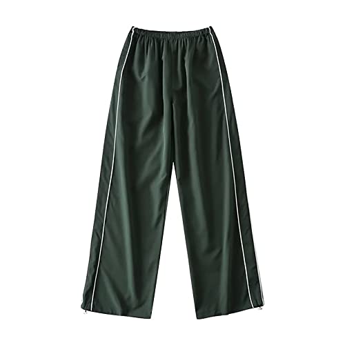 Damen Cargo Hose Straight Sweathose Elastische Bund Capri Hosen Schlaghose Sport Jogginghose Streatwear Taschen Fallschirmhosen Teenager Baggy Parachute Hose Y2K Lose Track Pants Breites Bein von Siweiy