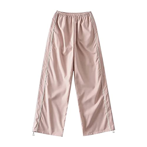 Damen Cargo Hose Straight Sweathose Elastische Bund Capri Hosen Schlaghose Sport Jogginghose Streatwear Taschen Fallschirmhosen Teenager Baggy Parachute Hose Y2K Lose Track Pants Breites Bein von Siweiy