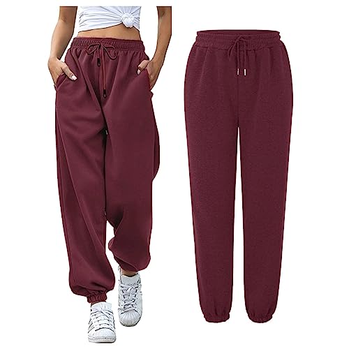 Damen Jogginghose Sporthosen Lange Yoga Hosen Loose Casual Jogginghose High Waist Loose Fit Elastischer Bund Freizeithosen Hohe Trainingsanzug Hosen Sweathose mit Taschen Slim Fit Bequem von Siweiy