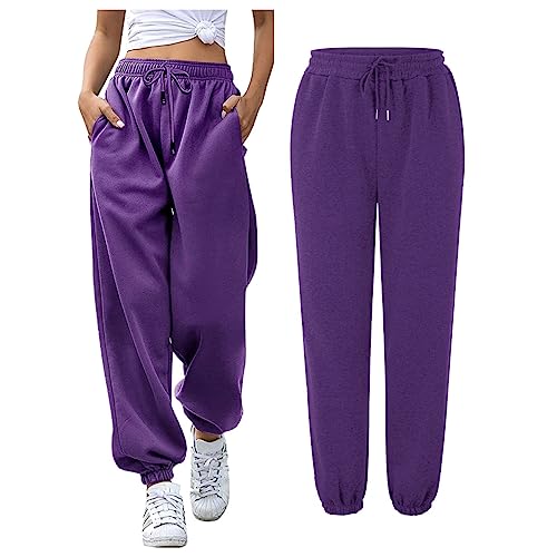 Damen Jogginghose Sporthosen Lange Yoga Hosen Loose Casual Jogginghose High Waist Loose Fit Elastischer Bund Freizeithosen Hohe Trainingsanzug Hosen Sweathose mit Taschen Slim Fit Bequem von Siweiy