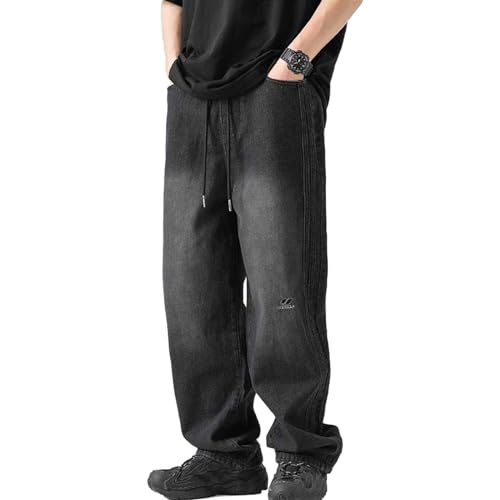 Herren Jeans Wide Baggy Jeanshose Streetwear Loose Fit Bootcut Weites Bein Freizeithose Mit Elastischem Taillenbund & Tunnelzug von Siweiy