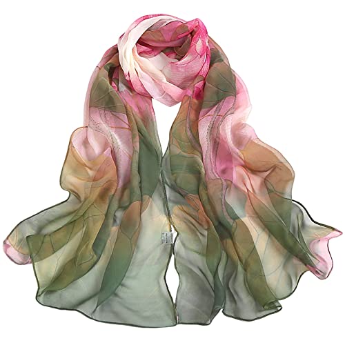 Seiden-Tuch Damen Farbverlauf Temperament Seidenschal zeremonielle Dekoration lange Seidenschal Damen Chiffon Nickituch in einfarbig unicolor Loop Natur Pusteblumen Blumen Print Aufdruck von Siweiy