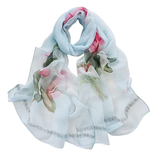 Seiden-Tuch Damen Farbverlauf Temperament Seidenschal zeremonielle Dekoration lange Seidenschal Damen Chiffon Nickituch in einfarbig unicolor Loop Natur Pusteblumen Blumen Print Aufdruck von Siweiy