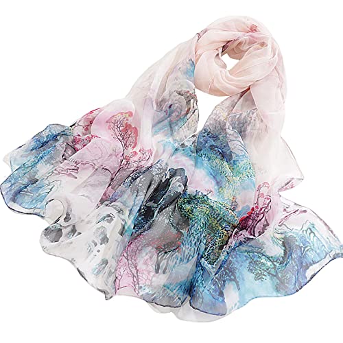 Seiden-Tuch Damen Farbverlauf Temperament Seidenschal zeremonielle Dekoration lange Seidenschal Damen Chiffon Nickituch in einfarbig unicolor Loop Natur Pusteblumen Blumen Print Aufdruck von Siweiy