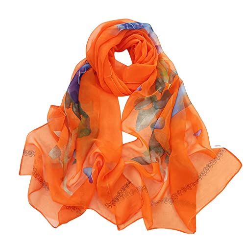 Seiden-Tuch Damen Farbverlauf Temperament Seidenschal zeremonielle Dekoration lange Seidenschal Damen Chiffon Nickituch in einfarbig unicolor Loop Natur Pusteblumen Blumen Print Aufdruck von Siweiy