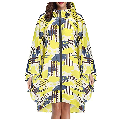 Siweiy Regenponcho Damen Regencape Wasserdicht Poncho Regen Mit Einstellbar Kapuze Gedruckt Fahrrad Wandern Regenmantel Stilvoll Wiederverwendbar Leicht Draussen Regenmäntel Unisex Regenjacke Yellow von Siweiy