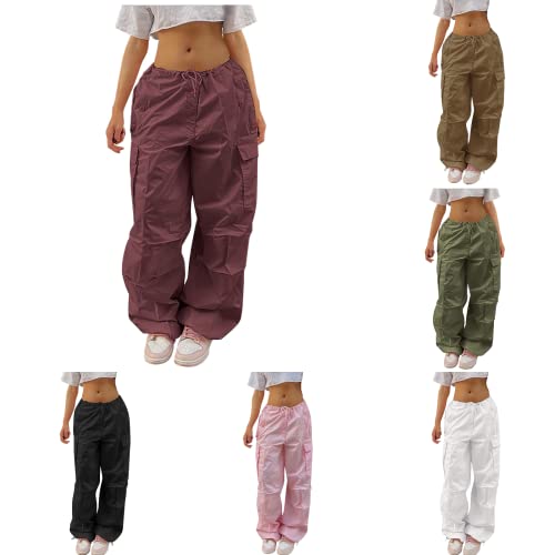 Sweathose Damen Cargohose Damen High Waist Jogginghose Teenager Mädchen Cargo Hose Cargohosen Y2k Hosen Straight Sweathose Elastische Bund Capri Hosen Schlaghose Sport Streatwear mit Taschen von Siweiy