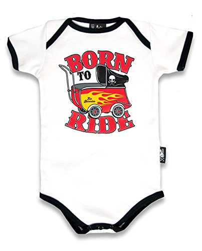 Six Bunnies Born to Ride Baby Body Strampler, Farbe:Weiss, Kindergrößen:3-6 Monate von Six Bunnies