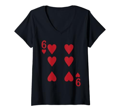 Damen Sechs Herz Karte Poker Vegas Kostüm T-Shirt mit V-Ausschnitt von Six Cards Outfit