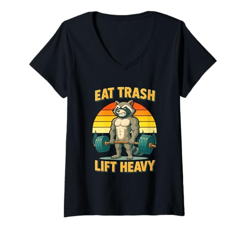 Damen Sixpack Waschbär Gym Krafttraining Eat Trash Lift Heavy T-Shirt mit V-Ausschnitt Damen Sixpack Waschbär Gym Krafttraining Eat Trash Lift Heavy T-Shirt mit V-Ausschnitt von Six Pack Raccoon Gym Weight Training Eat Trash