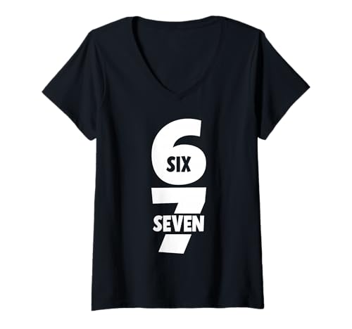 Damen 6 7 Six Seven Funny Meme 67 Trending Teen Witz Alpha Slang T-Shirt mit V-Ausschnitt Damen 6 7 Six Seven Funny Meme 67 Trending Teen Witz Alpha Slang T-Shirt mit V-Ausschnitt von Six Seven 6 7 Hilarious Teenager Meme