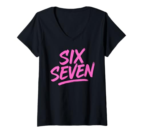 Damen Sechs, Sieben, 6, 7, lustiger Meme-Internet-Witz, viraler Trend, Humor T-Shirt mit V-Ausschnitt Damen Sechs, Sieben, 6, 7, lustiger Meme-Internet-Witz, viraler Trend, Humor T-Shirt mit V-Ausschnitt von Six Seven Girl