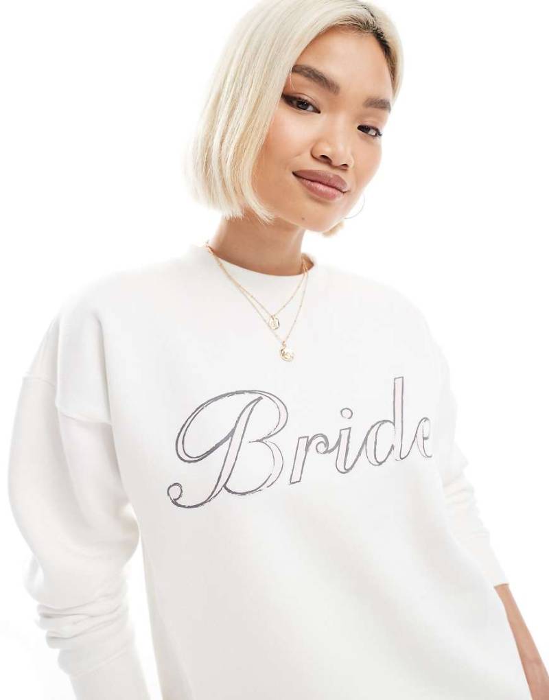 Six Stories - Bride - Sweatshirt in Elfenbeinweiß mit „Bride"-Schriftzug, Kombiteil von Six Stories