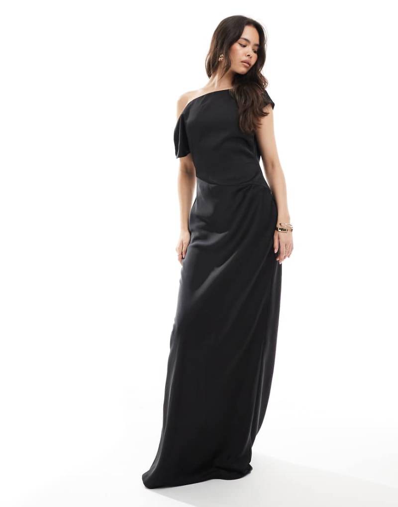 Six Stories - Bridesmaid - Asymmetrisches Satin-Maxikleid in Schwarz von Six Stories